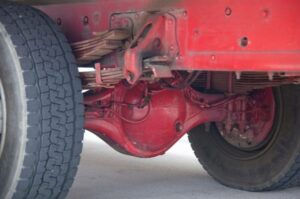 close up of differential on red truck